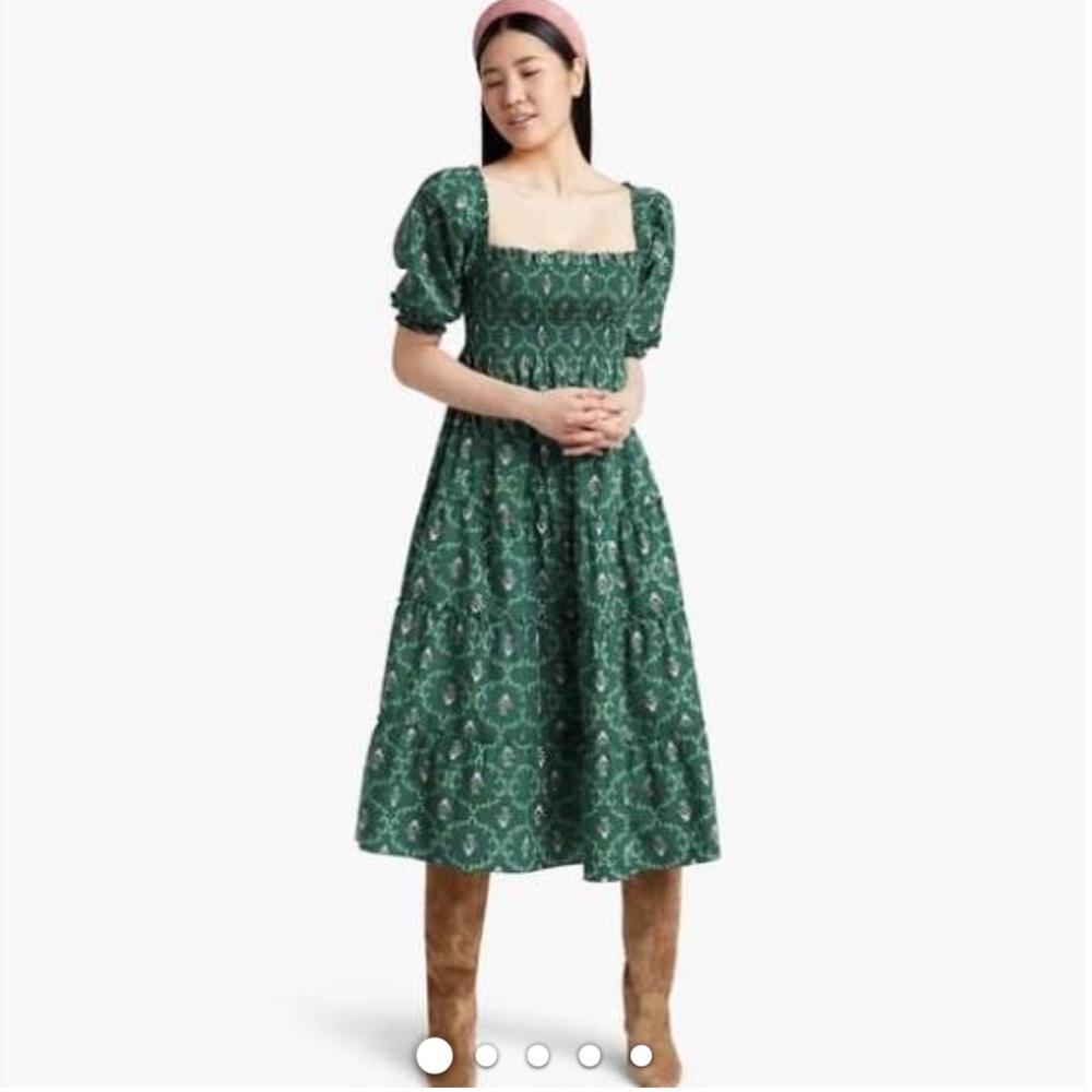Hill House Nesli Nap Dress in Emerald Trellis